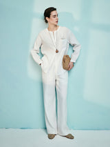 White Linen Pleated Pants