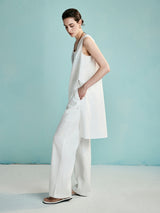 White Linen Pleated Pants